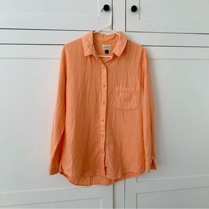 Universal Thread Salmon Orange Gauze Pocket Long Sleeve Top